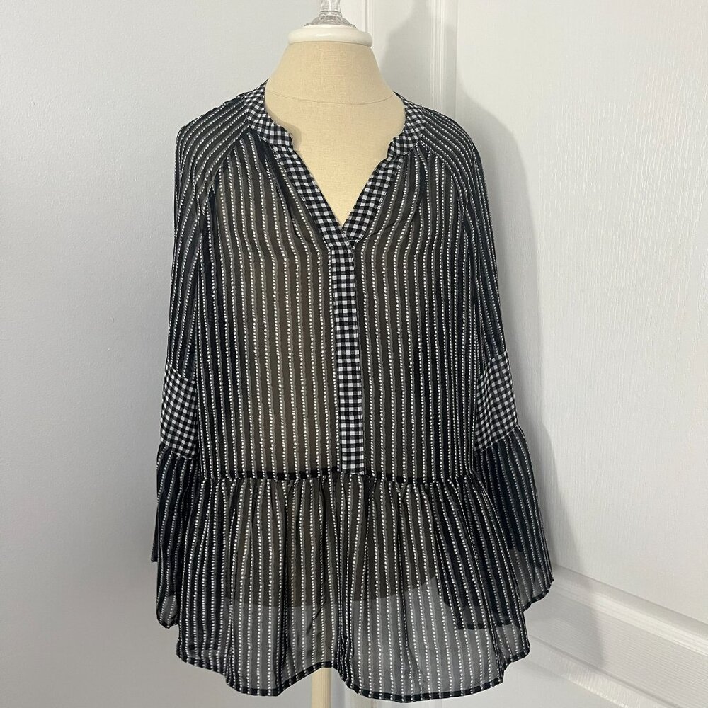 Style & Co Black and White Sheer top Sz XL